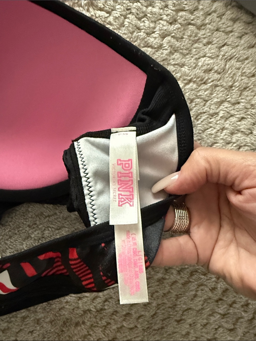 PINK Victoria's Secret Black, Red & White Graphic Racerback Sports Bra - Picture 3 of 3